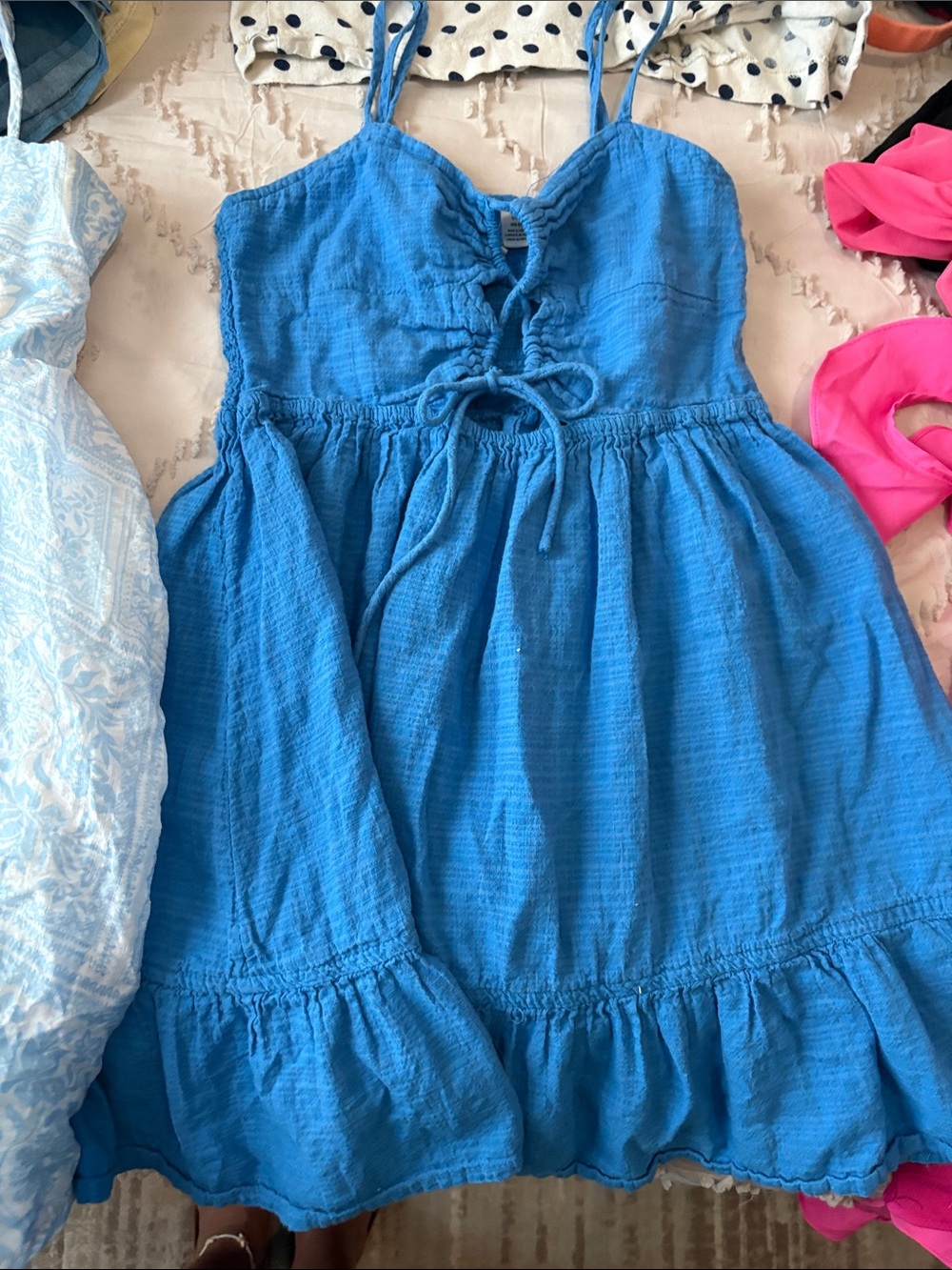 Roxy Blue Tie-Front Spaghetti Strap Sundress & another dress by altar’d state